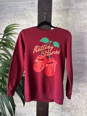 The Rolling Stones Burgundy Sweatshirt with Red Cherry Mouth Graphic Size XS